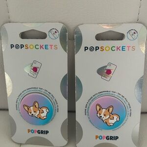 PopSockets Cheeky Corgi Phone Grip & Stand With Swappable Top -PopGrip LOT OF 2